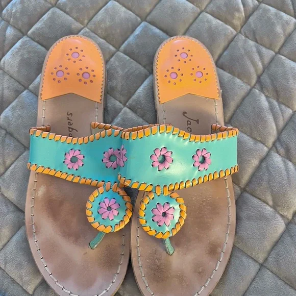 Jack Rogers Orange and Pink Sandals Vibrant Leather Design - Picture 1 of 3